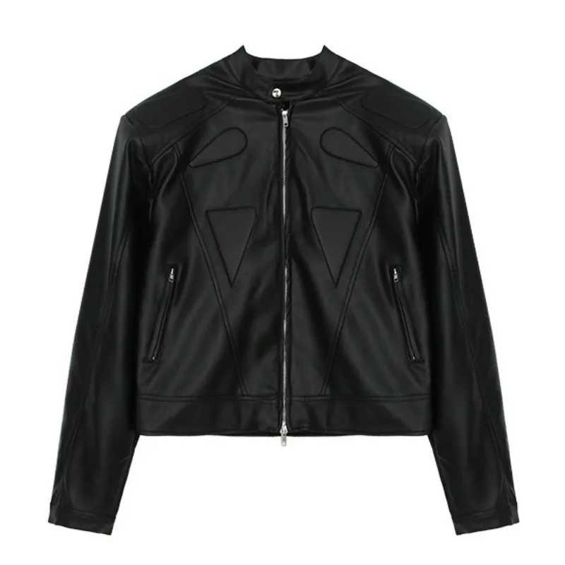 Motorcycle Leather Jacket Men Cropped Korean Fashion Shoulder Pad PU Bomber Coats Male Street Hip Hop Racing Retro Outwear NewT250311