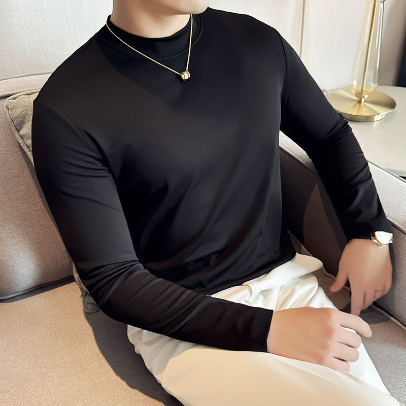 Men's base shirt mid to high neck, trendy top elastic high-end feel, paired with long sleeved red t-shirt for men's spring and autumn wear
