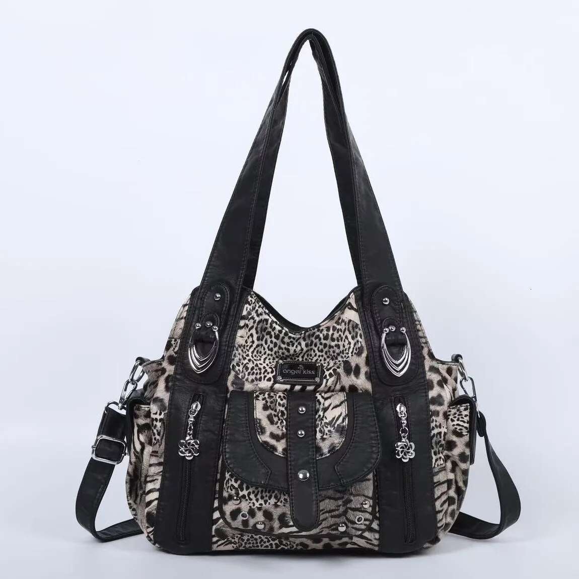Angelkiss Women Soft Handbags PU Shoulder Satchel Top-Handle Handbag Dyeing Dumpg Pack Multi-Pockets Crossbody Bag