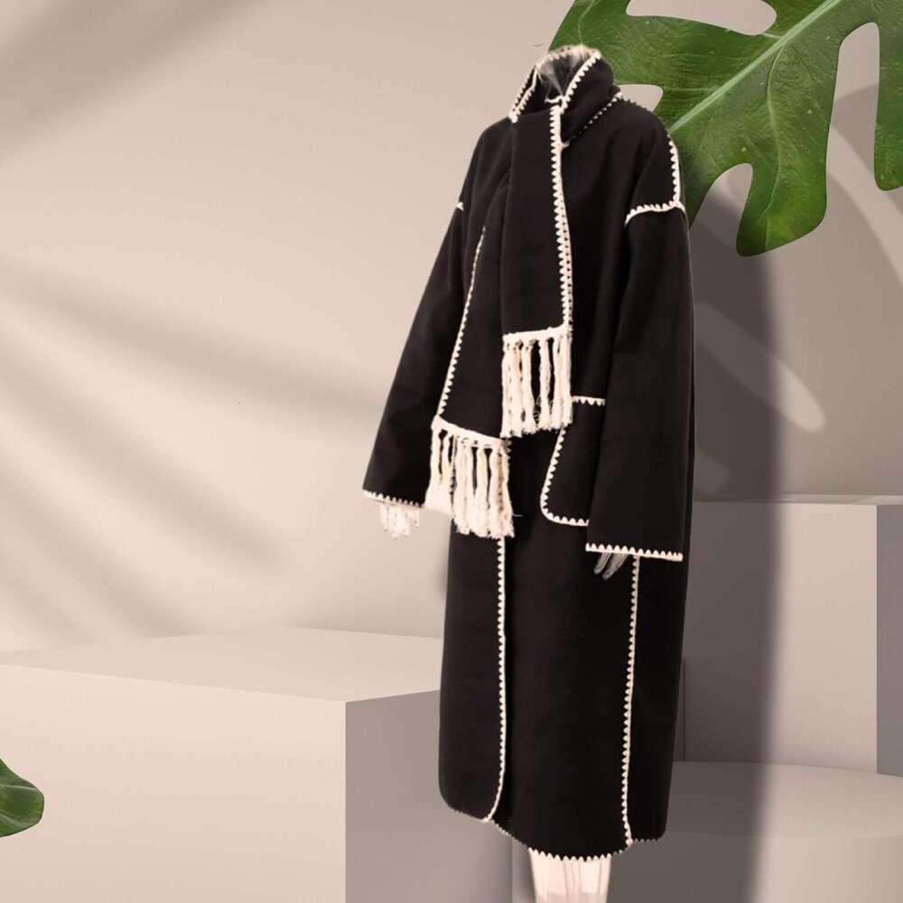 Women's Clothing 2023 Autumn And Winter New Fashion Woolen Scarf Tassel Lace Long Coat