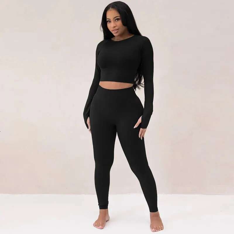 Dulzura Women 2024 Autumn Winter Sleeves Crop Tops Long Pants Two Piece Matching Sets Tracksuit Wholesale Items S3613114k