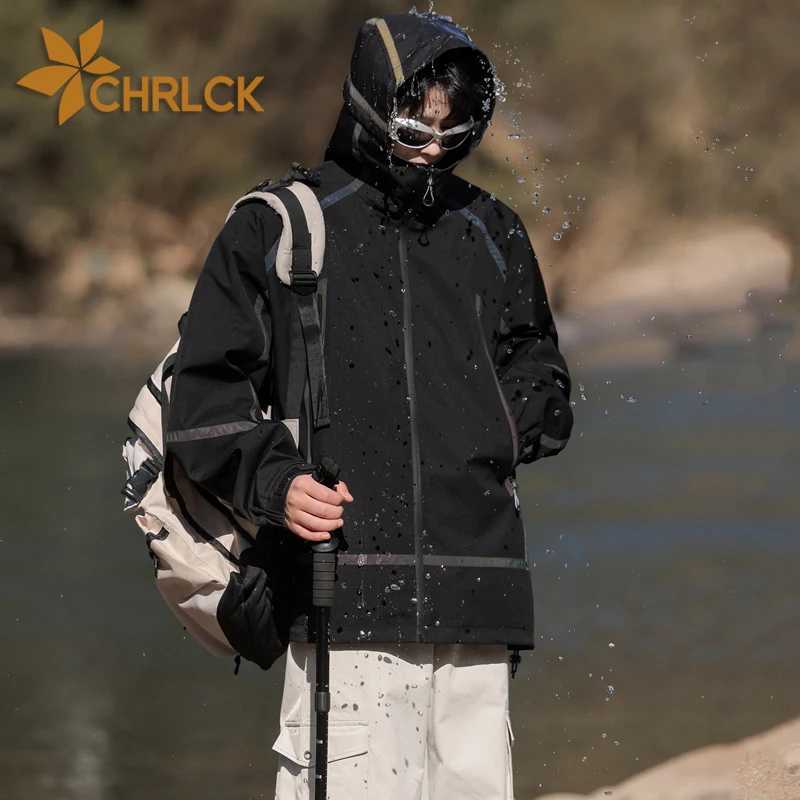 CHRLCK Mens Waterproof Hiking Jacket Laser Reflective Windbreaker Women Camping Trekking Fishing Jackets Windproof CoatsT250311