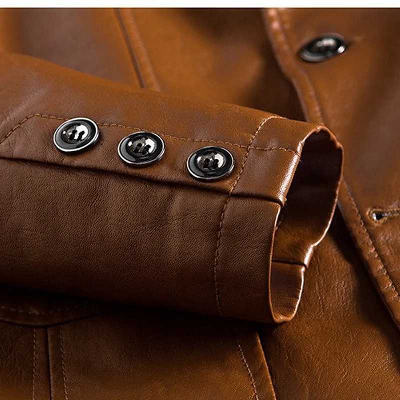 Autumn Winter New Solid Color Fashion Tailored Collar Leather Clothing Man High Street Casual Button Patchwork Pockets OutwearT250311