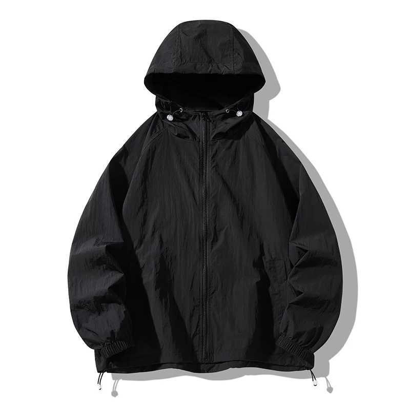 Summer Hooded Thin Jacket Men Waterproof Sun Protection Clothing Full Zipper Quick Dry Skin Black Windbreaker CoatT250311