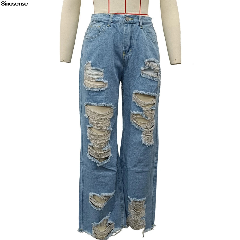 Womens Casual Loose Ripped Denim Pants High Waist Boyfriend Destroyed Distressed Wide Leg Jeans Daily Wear Street Y2K 250311