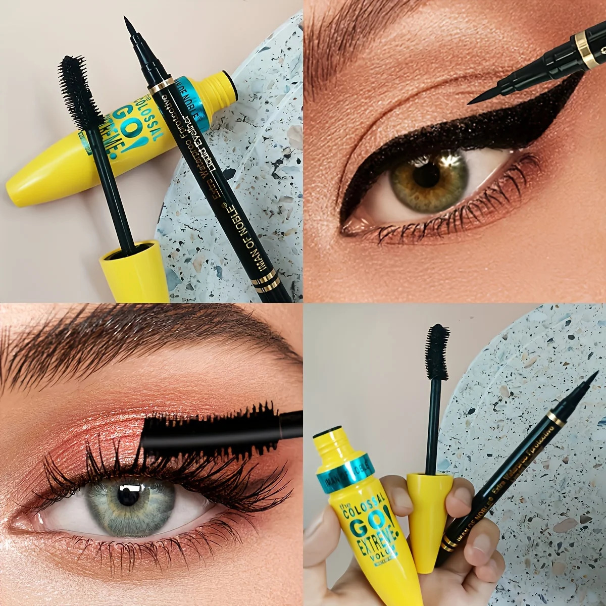 2PCS Ultra Black Mascara Eyeliner Set with Thick Curly Eyelashes and Long Eyelashes 250311