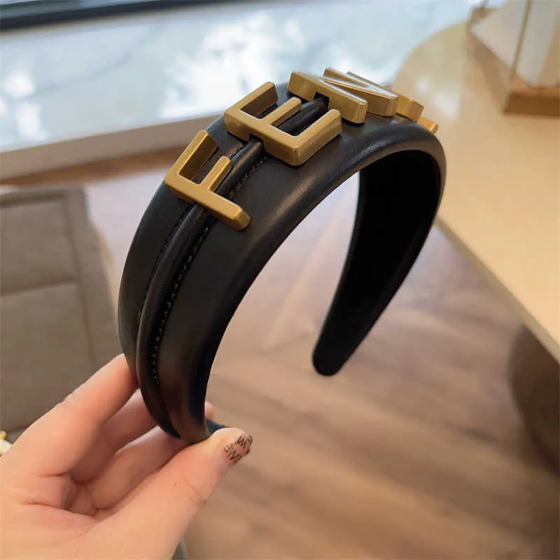 Classic F-Letter Brand Designer Headbands for Women Brown Wide-brimmed Thicken 4Seasons HairBands HeadWrap Cloth Fabric Headwear Leather hea