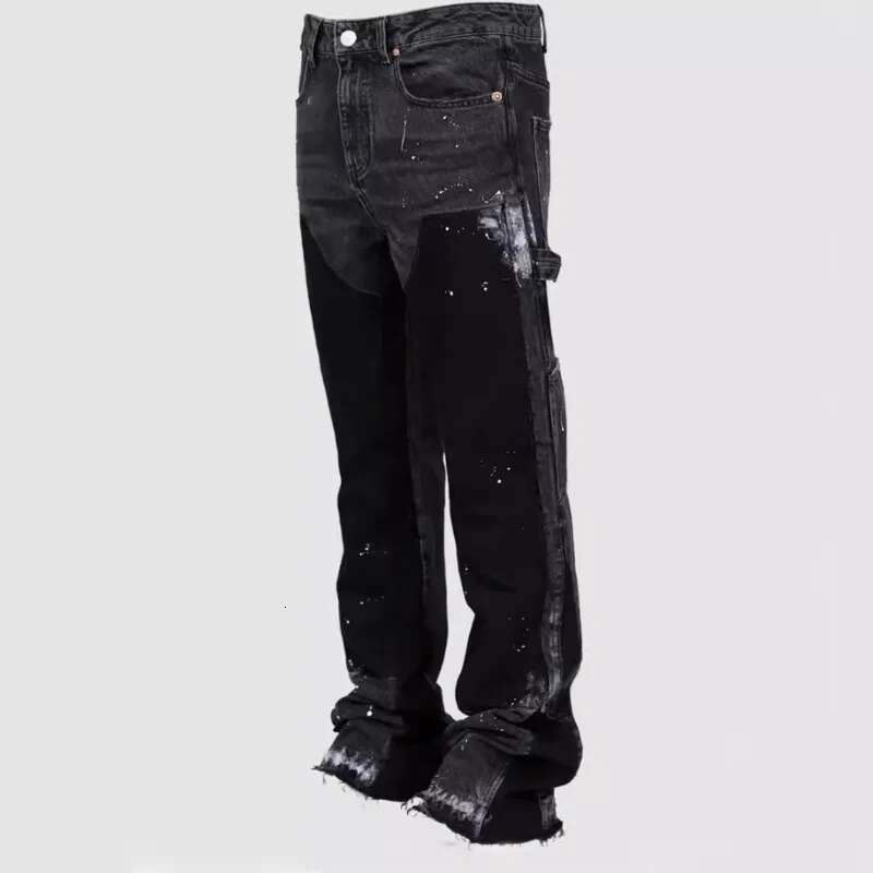 Men s New Trend Outdoor Hip hop Streetwear Elastic Patch Denim Layered Flared Pants Fashion Designer High quality Hollow Breathable New Men s Pants Ca
