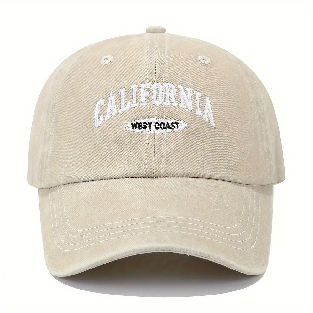 1PC Embroidered Baseball Cap On The West Coast Of California Vintage Style Pointed Hat Lightweight Sun Resistant Sport 250311