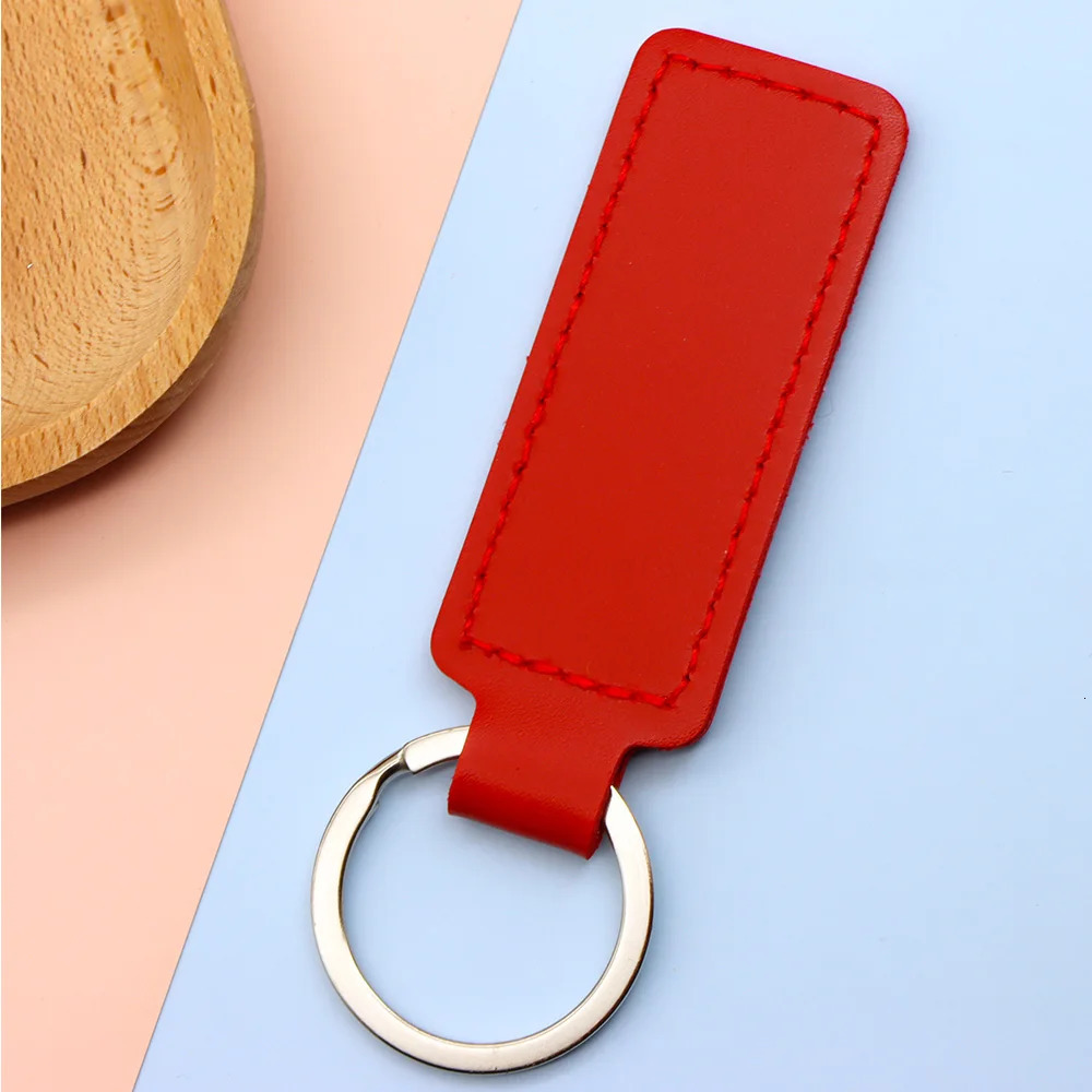 10Pcs Bright PU Leather Keychain Double sided Customiz Car Thread Gift Metal Pendant PU Key Chain Simple KeyChains Keyholde 250305