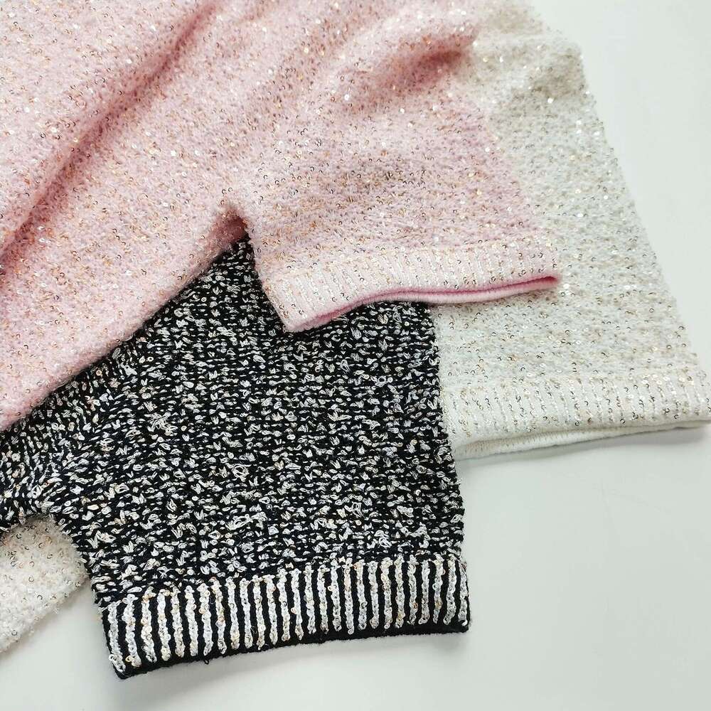 New Summer 2024 Nanyou High End Silk Sparkling Small Fragrant Knitted Shirt Women's Short Sleeve Hoodie Top