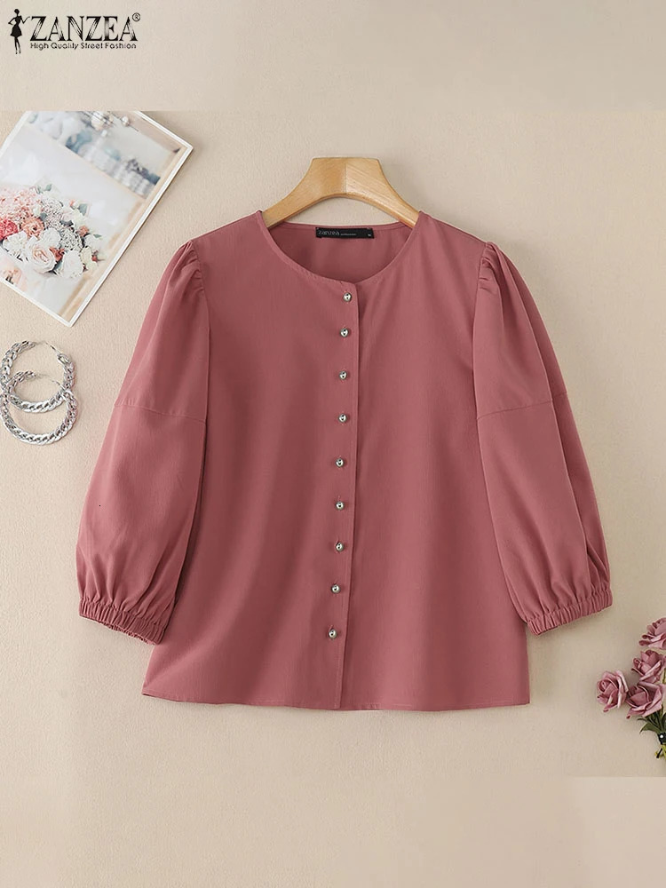 ZANZEA Elegant 34 Lantern Sleeve Work Blouse Office Women Tops Summer Fashion Shirt Casual O Neck Buttons Holiday Blouses 250311