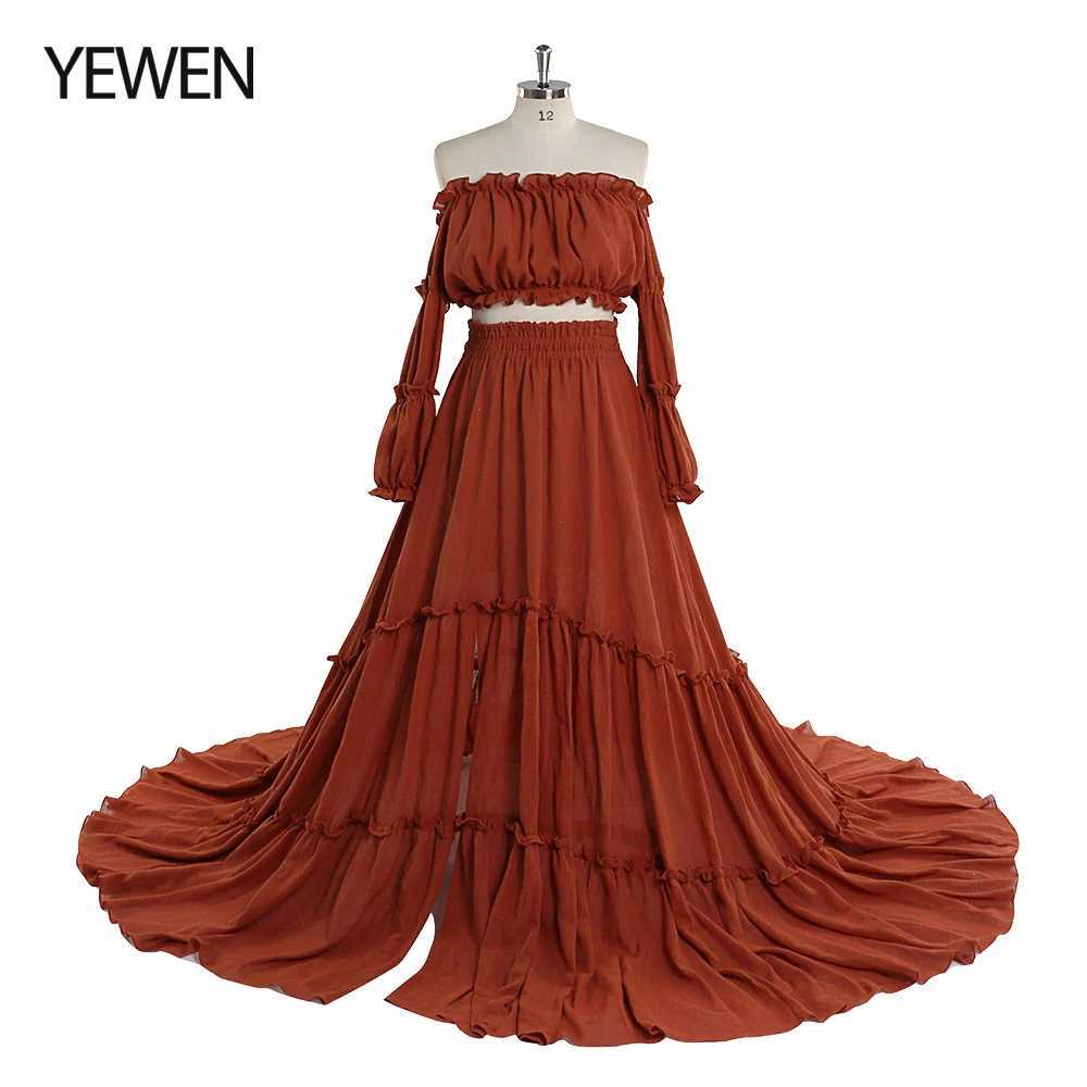 Elegant Off The Shoulder Maternity Dresses for Photo Shoot Long Elastic Waist Boho Maxi Dress Photography Dress YEWEN YW220912 X250224