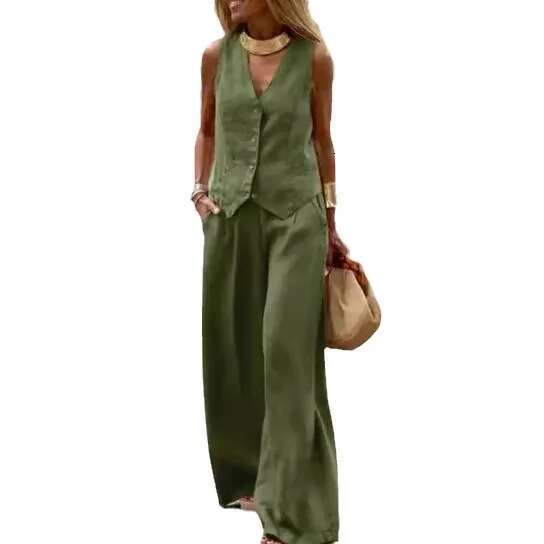 Women's Spring/Summer Temperament 2024 New Fashion Solid Color Vest Pants Comfortable And Casual Two Piece Set For Women