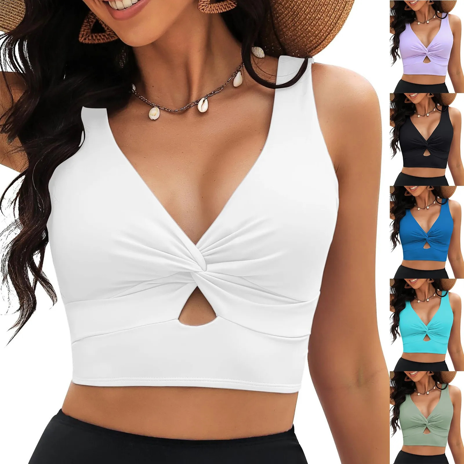 Swimwear womens bikini swimsuit cutting Tankini beach apron knot adjustable vest 250310