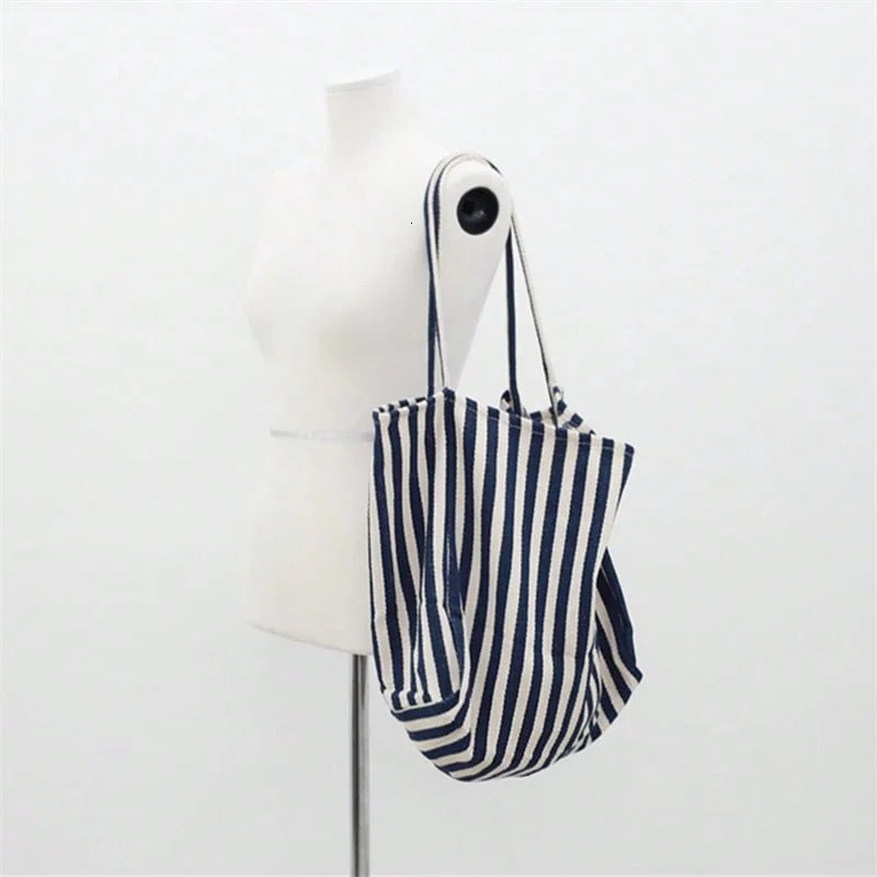 1PC Retro Art Storage Handbag Minimalist Stripe Canvas Bag Large Capacity Multi functional 250311
