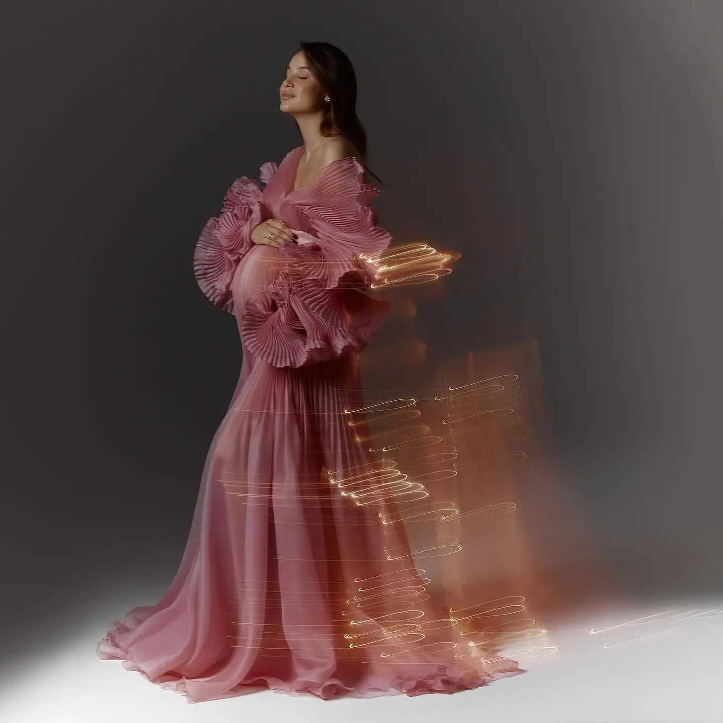 Beautiful Pink Pleated On Pregnant Women Dresses To Photoshoots Pretty A-line On Robe Maternity Dress X250224