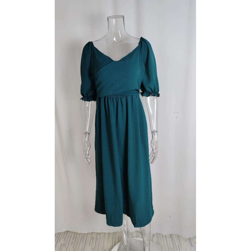 2025 Women's New Sexy Trendy Bubble Sleeve V-Neck Loose High Waist Dress For Women KLMY