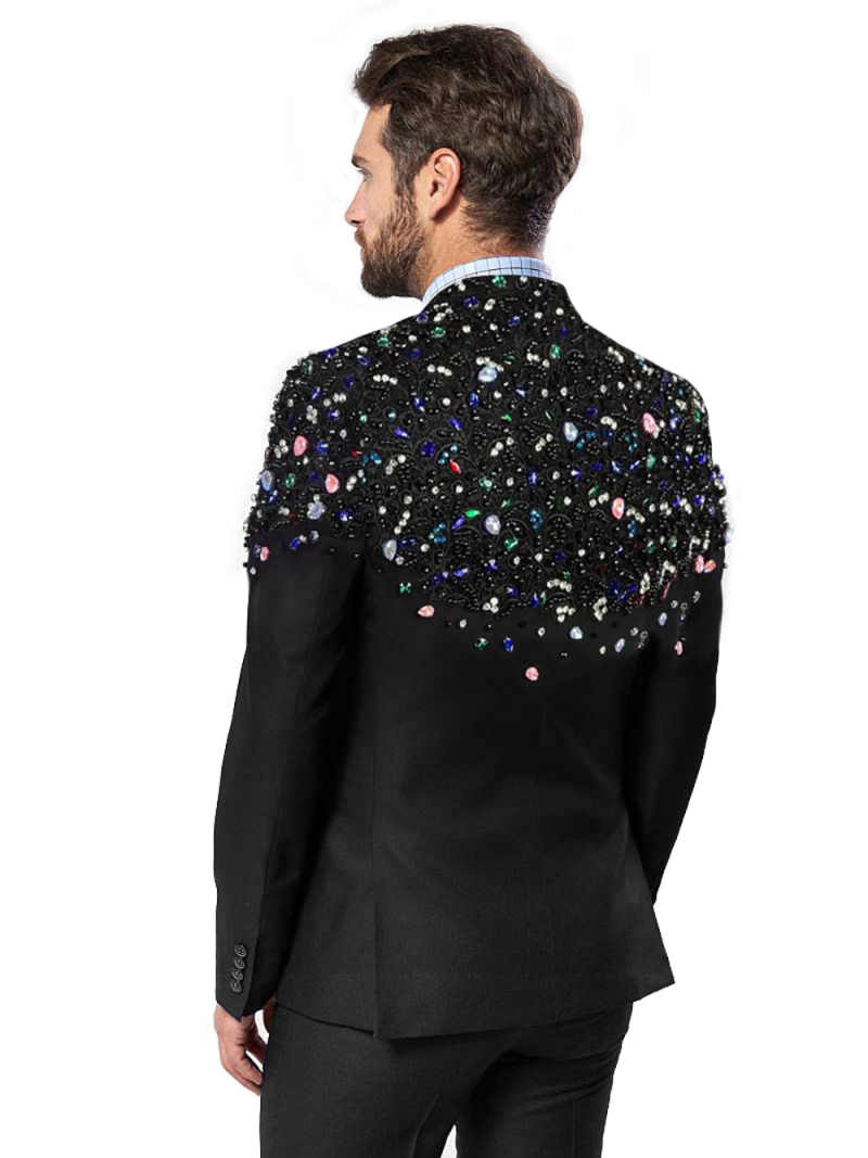 Colorful Wedding Tuxedos Double Breasted Crystal Bead Men Suit Peaked Lapel 2 Piece Set Jacket Pants Groom Business Blazers Customized