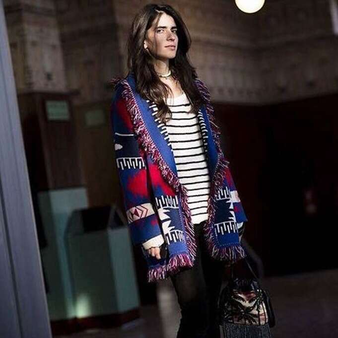 Minority Bohemian Ethnic Style Cardigan Sweater With Contrasting Jacquard Mid Length Tassel Jacket