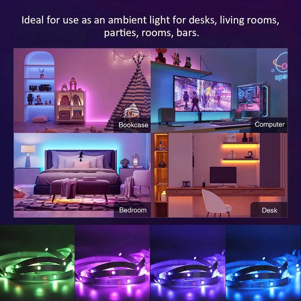 RGB LED Strip Lights 100ft/1181.1inch (1 Roll) Music Sync Color Changing Lamp With Remote App Control Room Lighting Luces Led Z250311