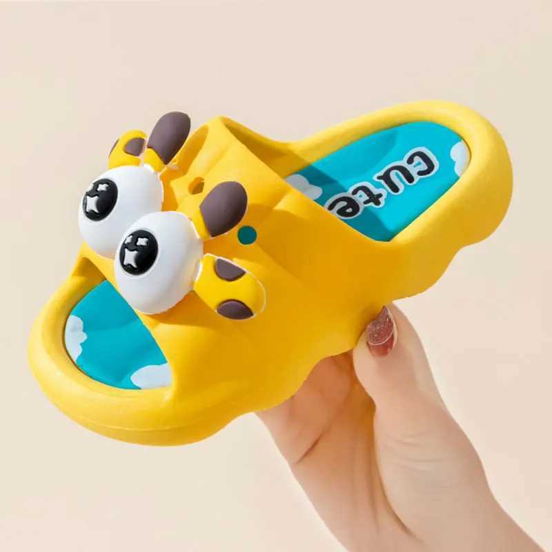 Childrens slippers with three-dimensional big eyes cartoon pattern anti slip slippers open toed casual outdoor vacation shoesT250311