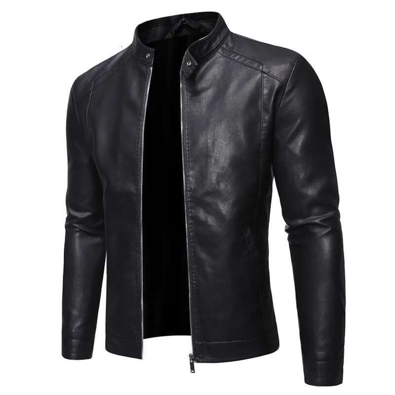 Men's Standing Collar Jacket Autumn Oversized Slim Motorcycle Cycg Suit Winter Thickened PU Leather Work Clothes