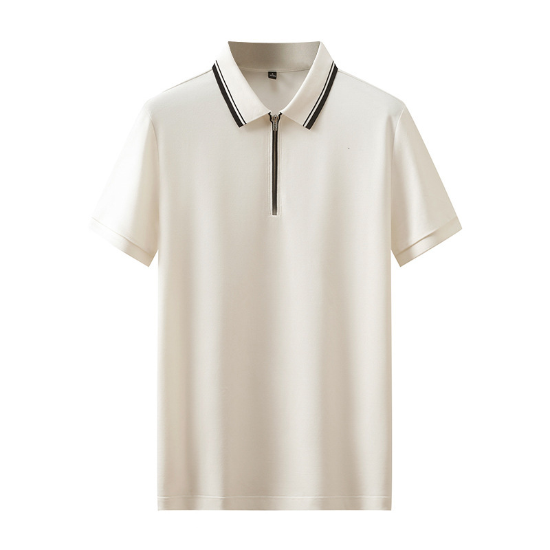 Short sleeved polo shirt men's collar solid color blue zipper casual summer new T-shirt men