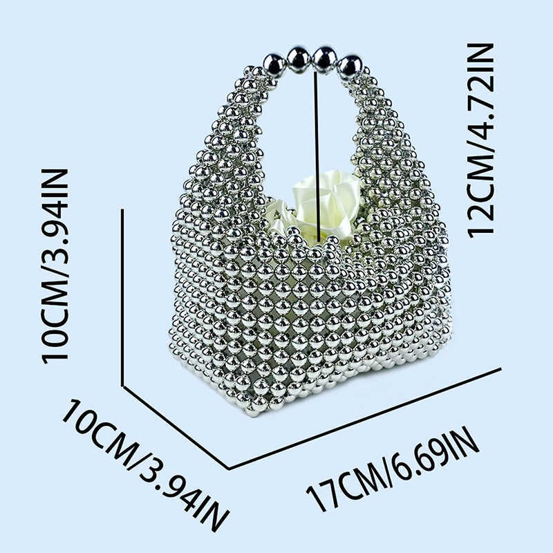 Same Style Premium Texture Pure Handmade Silver Beaded Pillow Bag Banquet Bag Fashion Versatile 250315