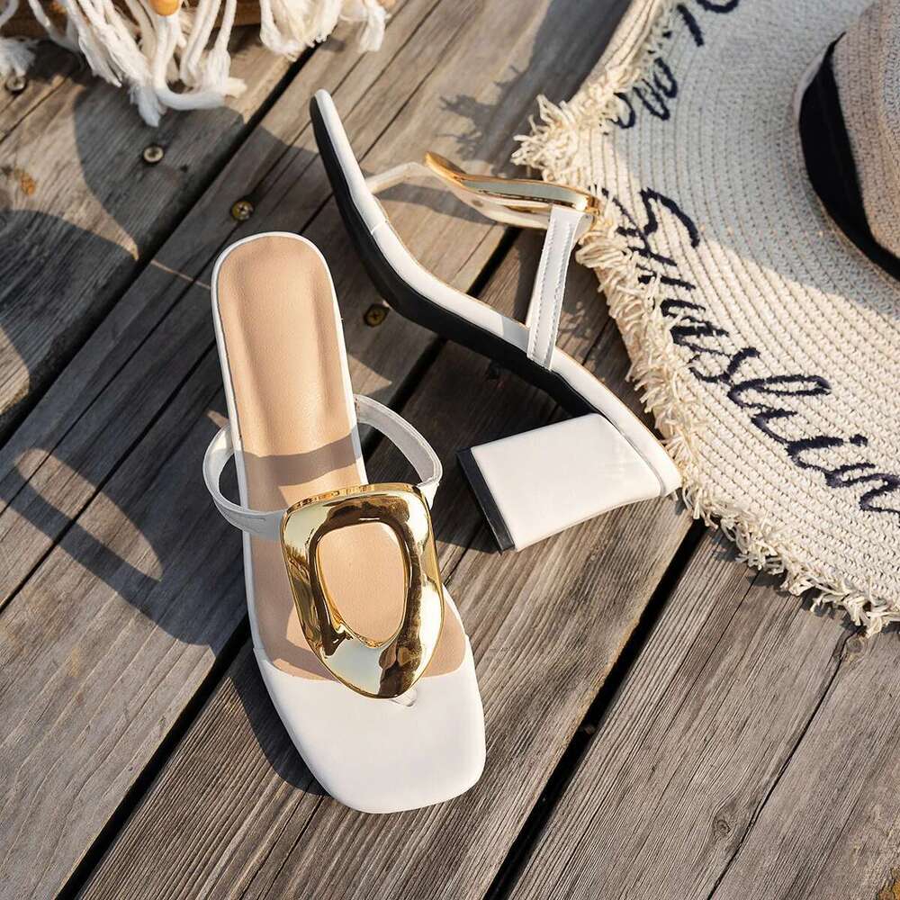 Beach Flip Summer ps Fashion Metal Slippers Flats Sandals Casual Slip on Shoes 2025 New Slides Women