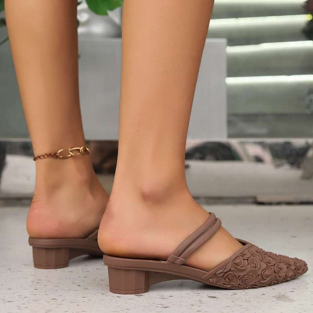 PVC Women's Summer Pointed Fashion Flat Daily Casual Low Heel Solid Color Outer Wear Bao Head Half Sandals