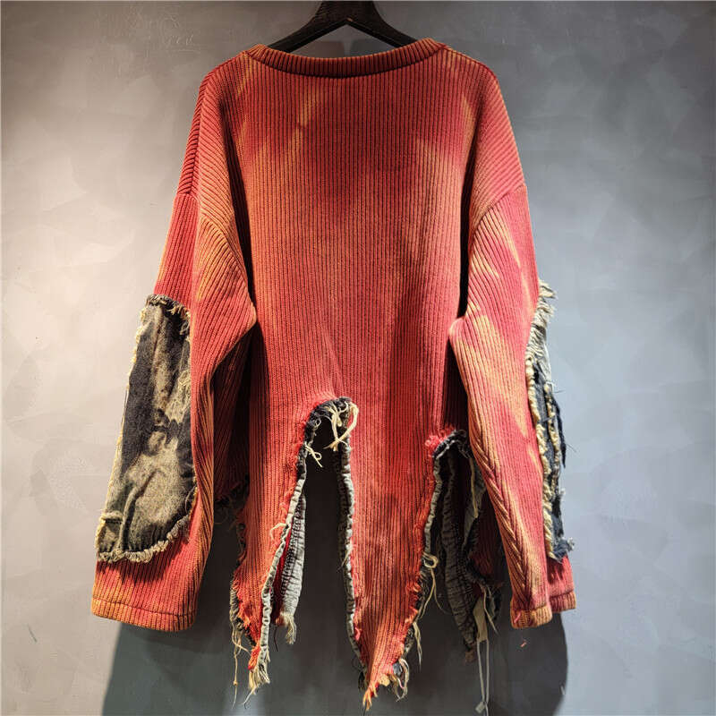 Personalized Patchwork Irregular Vintage Tie Dye Long Sleeved Fashionable Knitted Sweater, Women's Autumn And Winter Styles