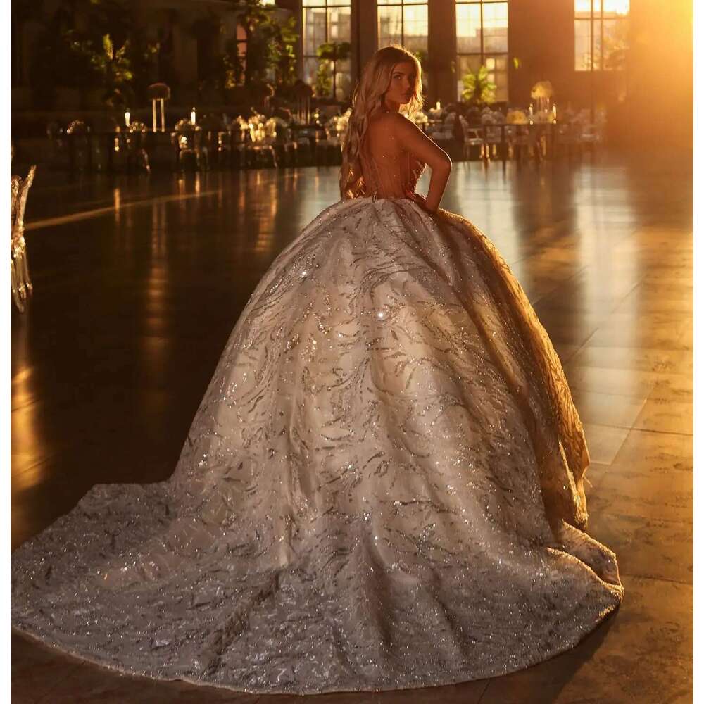 Lovely Sleeveless Wedding Dresses with Bright Beading, Lace Ball Fancy Backless Bridal Gown, Custom Made