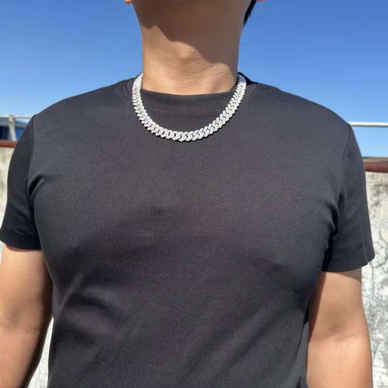 Moq=1pcs Jewelry 12mm Sier Gold Plated Moissanite Dia Iced Out Cuban k Chain Necklace for Men