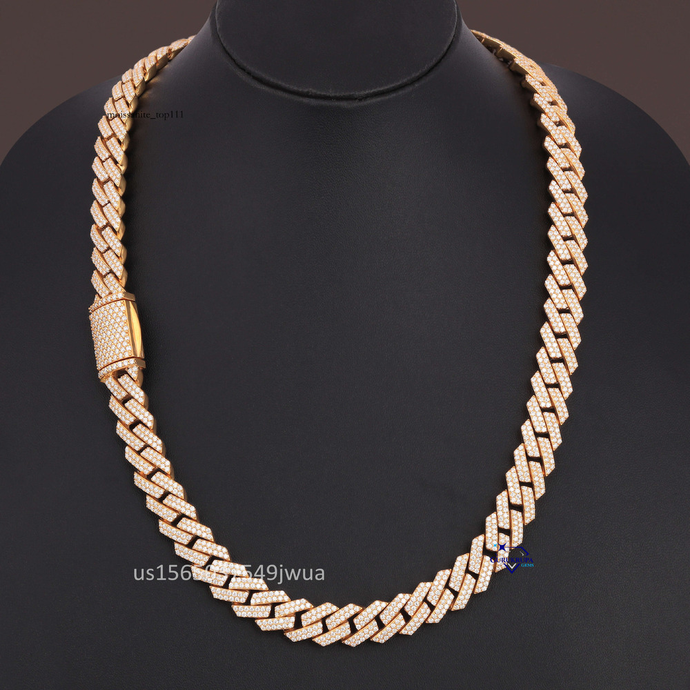Wholesale Custom 14k Real Solid Yellow Gold Miami Cuban k Moissanite Dia Chain for Rappers Man Women Necklace