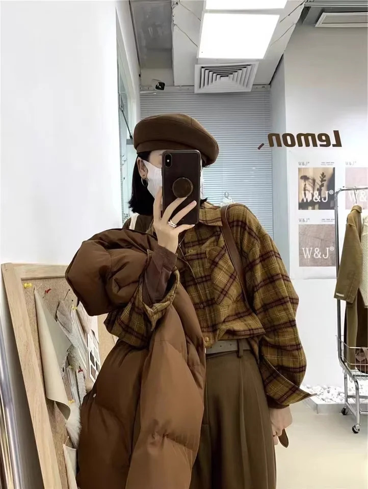 Autumn Women Shirts Retro Plaid Long Sleeve Blouse Loose Casual Ladies Clothes Elegant Woman Wear Top Female Clothing 250310