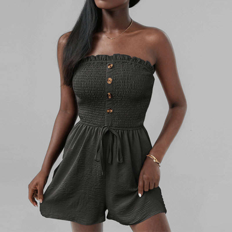 2025 Spring New Women's Solid Color Lace Up Strapless Sexy And Fashionable Casual Jumpsuit KLMY
