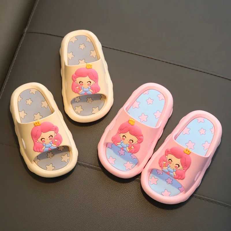 Aged 2-8 Childrens Home Slippers Girls Soft Sole Indoor Bathrooms Cartoon Cute Princess Style Sandals Summer Beach Floor ShoesT250311