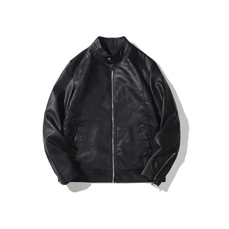Mens Black Leather Jacket Spring Autumn Fashion Trend Korean Slim Fit Casual Motorcycle Coats Stand Collar Jacket Long SleevesT250311