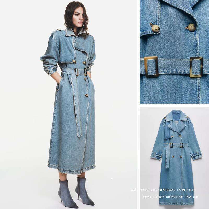 Decorative New Denim Jacket, Belt, Women's Versatile Autumn Double Breasted Trench Coat, Fashionable Coat