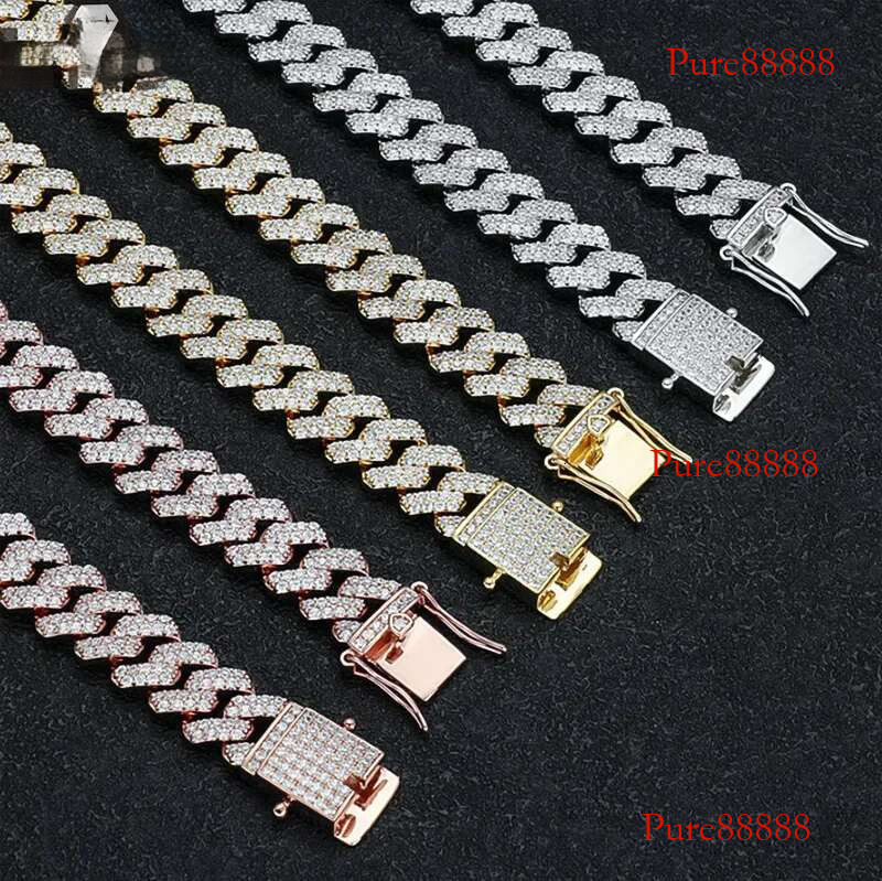 12mm Iced Cuban Hiphop Men Jewelry Sterg Sier D VVS Moissanite Miami k Necklace Pass Test