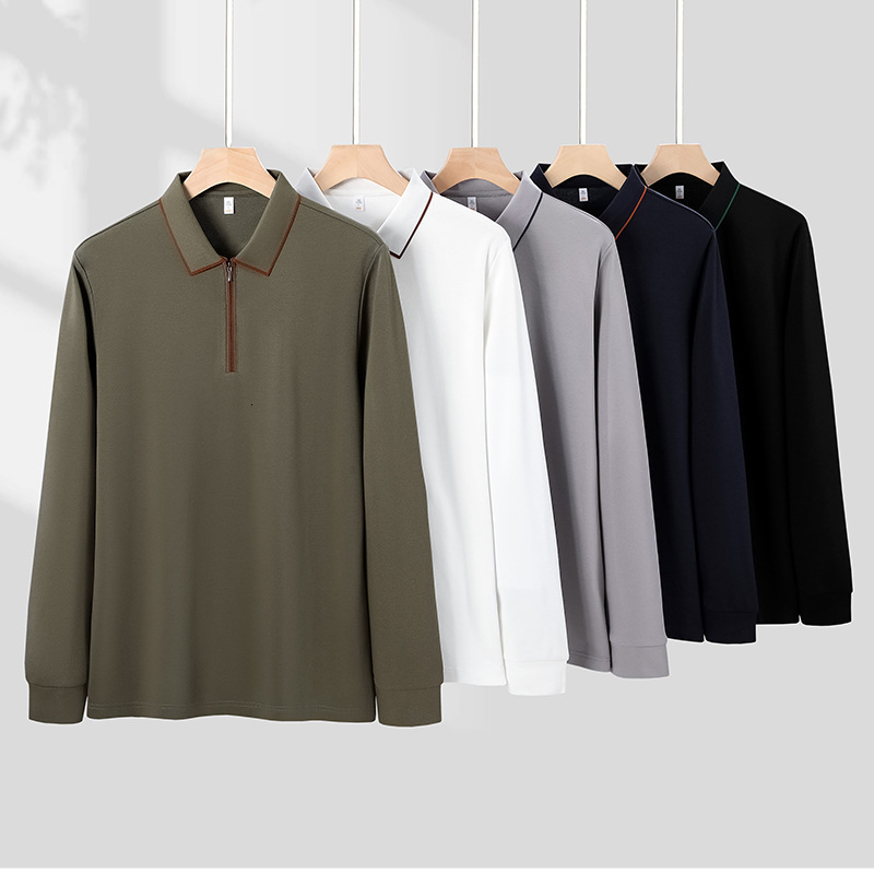 tracksuit Long sleeved polo shirt business casual trendy zipper autumn and winter thin velvet brushed men's youth knitted T-shirt