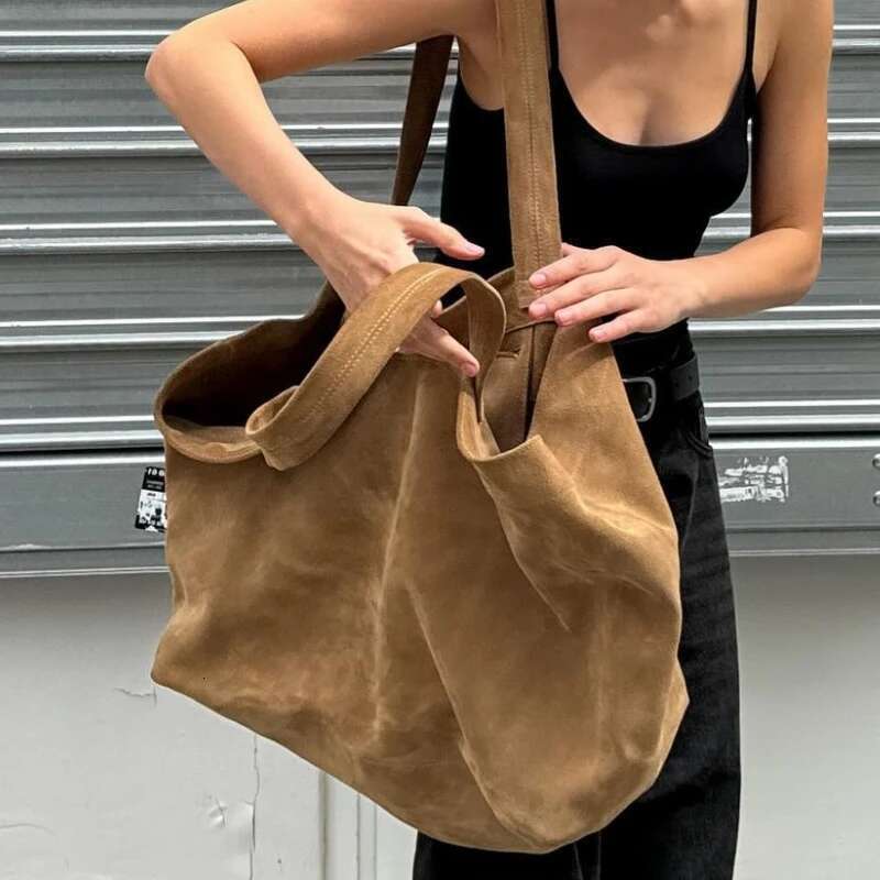 Oversize Soft Faux Suede Tote Bags For Women Designer Handbag Purses 2024 New In Vintage Large Capacity Underarm Shoulder
