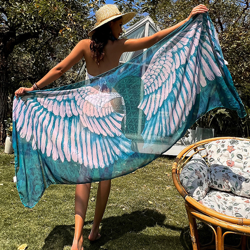 Beach Women's Printed Wings Towel, Sun Protection Decoration Beach Shawl, Available In Multiple Colors