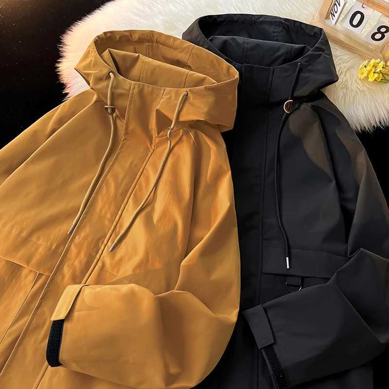 Mens Outdoor Jacket Classic Solid Color Hooded Jacket Plus Size Loose Waterproof Windbreaker Casual Man Women CoatT250311