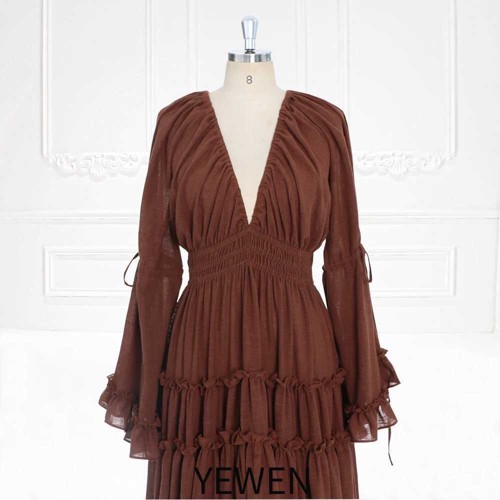 Long Sleeves Cotton Woman Maxi Dresses Side Slit Photo Shoot Dress Maternity gown for photo shoot YEWEN YW231092 X250224