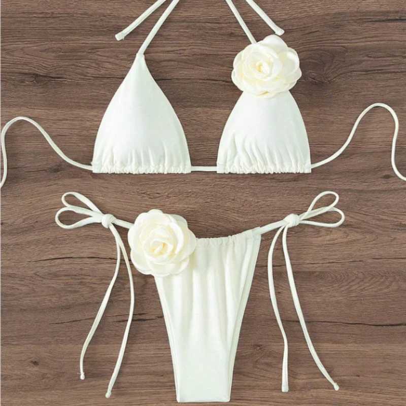 S - L Sexy 3D Flowers Halter Strappy Bikini Women Swimwear Female Swimsuit Two-pieces Bikini Set Bather Bathing Suit Swim T250602