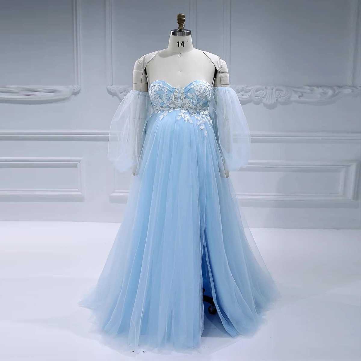 Blue chiffon maternity dress photo shoot with detachable sleeves maternity dress Bohemian Photosoot dress YEWEN #17957-1 X250224