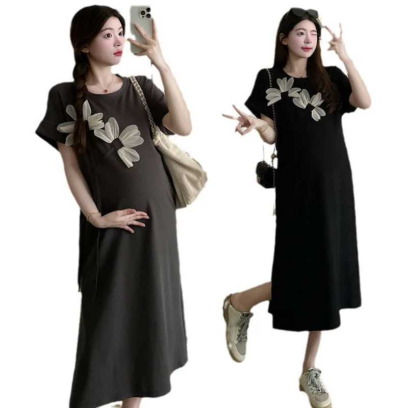 New Maternity Fashion Dresses Summer Maternity Senior Fashion Sense Ageing Mid-Length Short-Sleeved Loose Casual DressesT250311