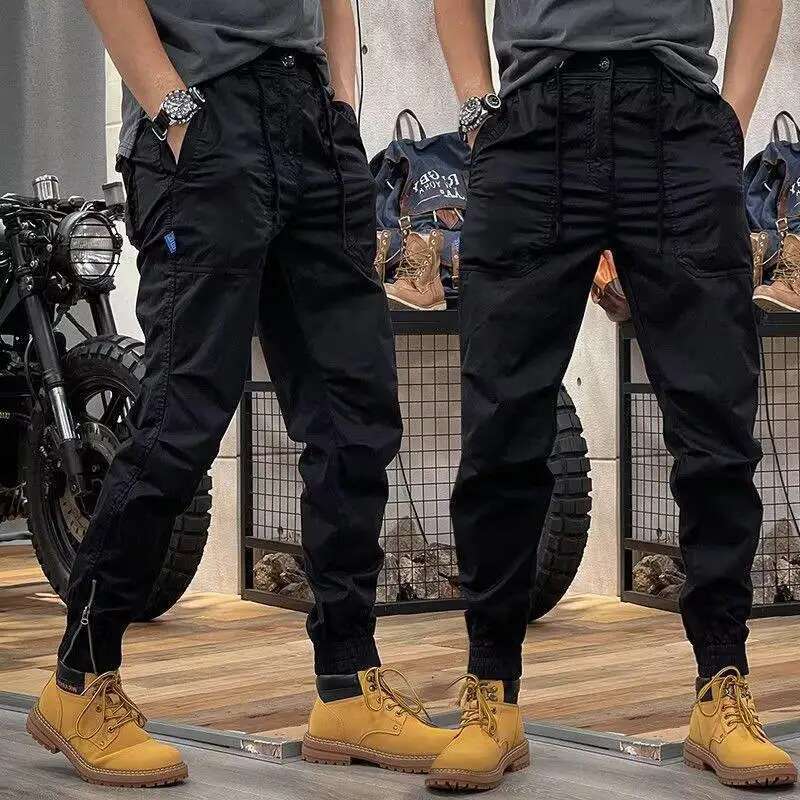 2025 New American Retro Outdoor Hip Hop Work Pants Men s Fashion Designer High Quality Men s Pants, Elastic Waist Zipper Simple Large Pocket Strap Cas